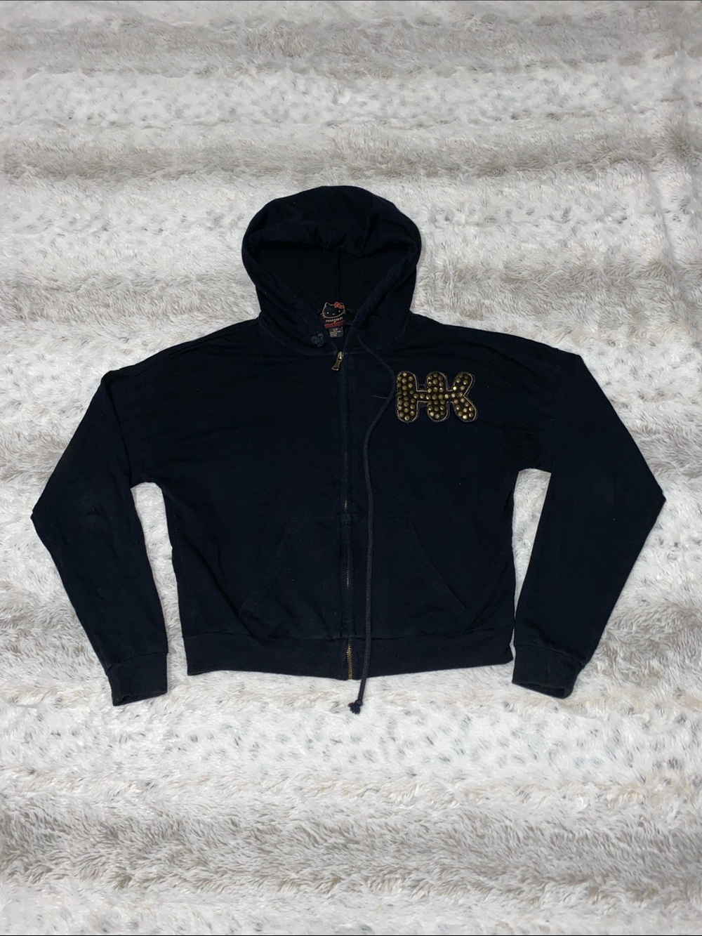 Forever 21 Black Hooded Zip-Up Jacket with Studded Logo